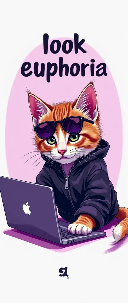  A logo of a fashion brand focused on club fashion , in the logo a kitten dressed as a little prick with a MacBook Pro simulating an online purchase , the colors of the logo would be mostly shades of purple with the Nubank brand tone as a reference,The log...