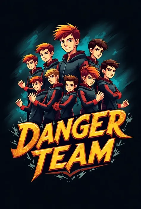 make a logo " Danger team"   7 boy on the logo