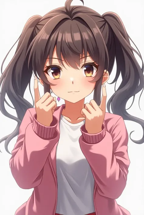 Anime teen girl with pigtail smirking while hands are infront