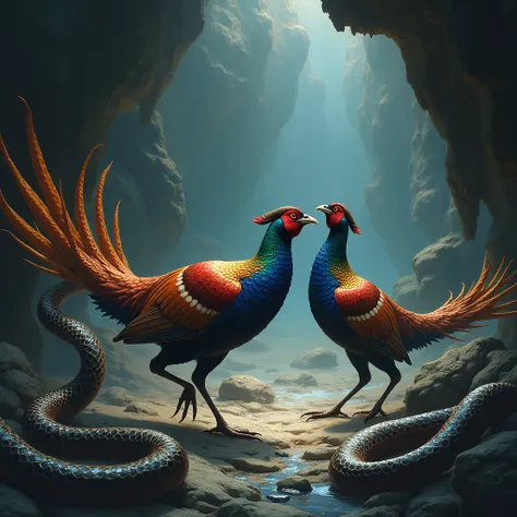 Snake-eating pheasants in caves