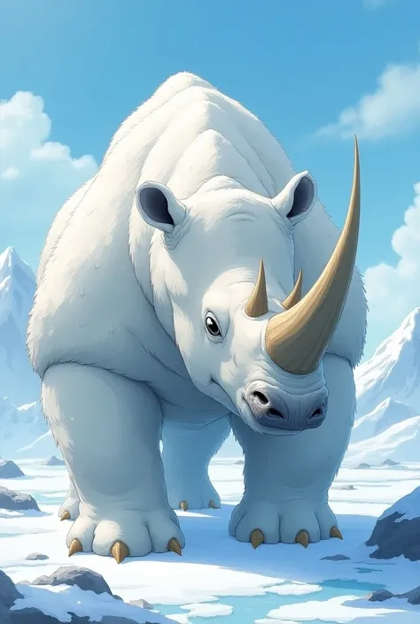 ANIME STYLE: Fusion of a polar bear and a rhinoceros 