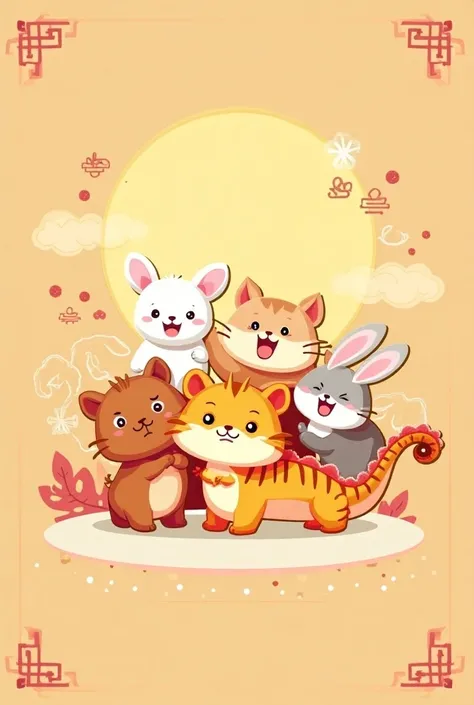 cute ,cartoon   , card ,rat, ox, tiger, rabbit,chinese dragon,
