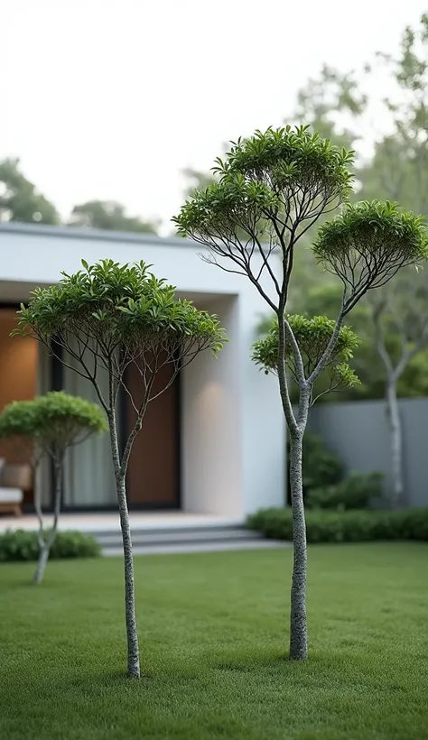 real picture of some small trees Syzygium oleana tree small kencana in front of a minimalist house 