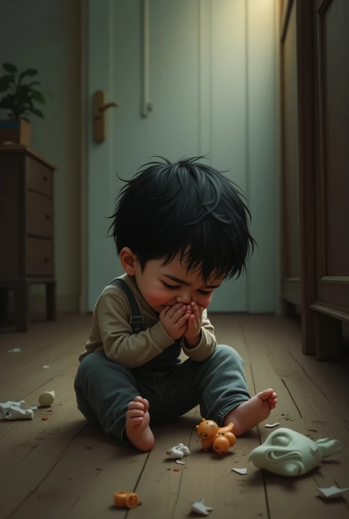 His parents were arguing in the next room, their voices sharp and cold. Leo sat on the floor, clutching a broken toy, his face crumpled in pain.