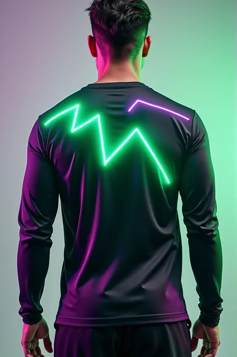 Long sleeve sports shirt with lightning design in green, purple and black colors 