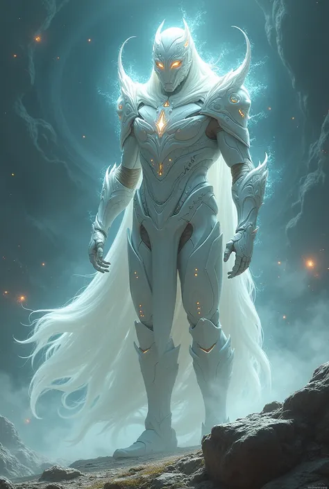 creature from the void, ethereal body, from another planet wear pure white armor, brave, smart, and fierce