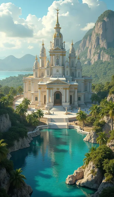 A highly detailed, cinematic, hyper-realistic, 8k render of the lost city of Atlantis, an advanced and utopian civilization situated on a large and prosperous island, featuring:

Imposing architecture with majestic white marble buildings, towering columns,...