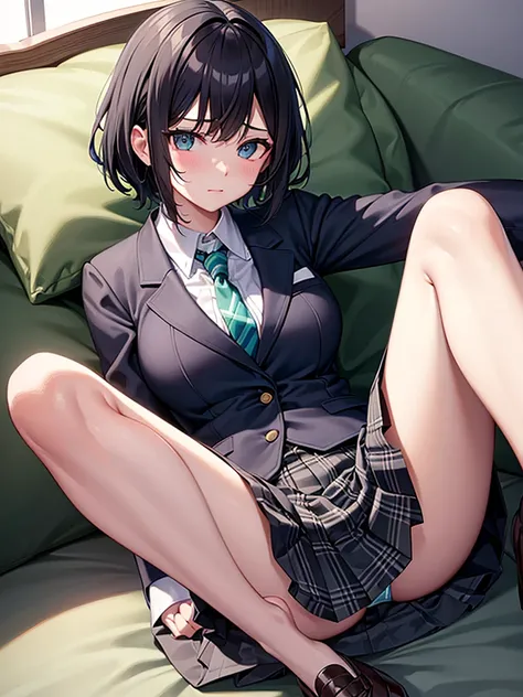 ｛wet blazer and dark green tie｝, {best quality}, {very aesthetic}, {ultra-detailed}, {best illustration},black hair, girl, restrained, rope ,transparent , Bondage , cute short haired high school girl wearing wet blazer and dark green tie, ｛｛｛all fours｝｝｝ ,...