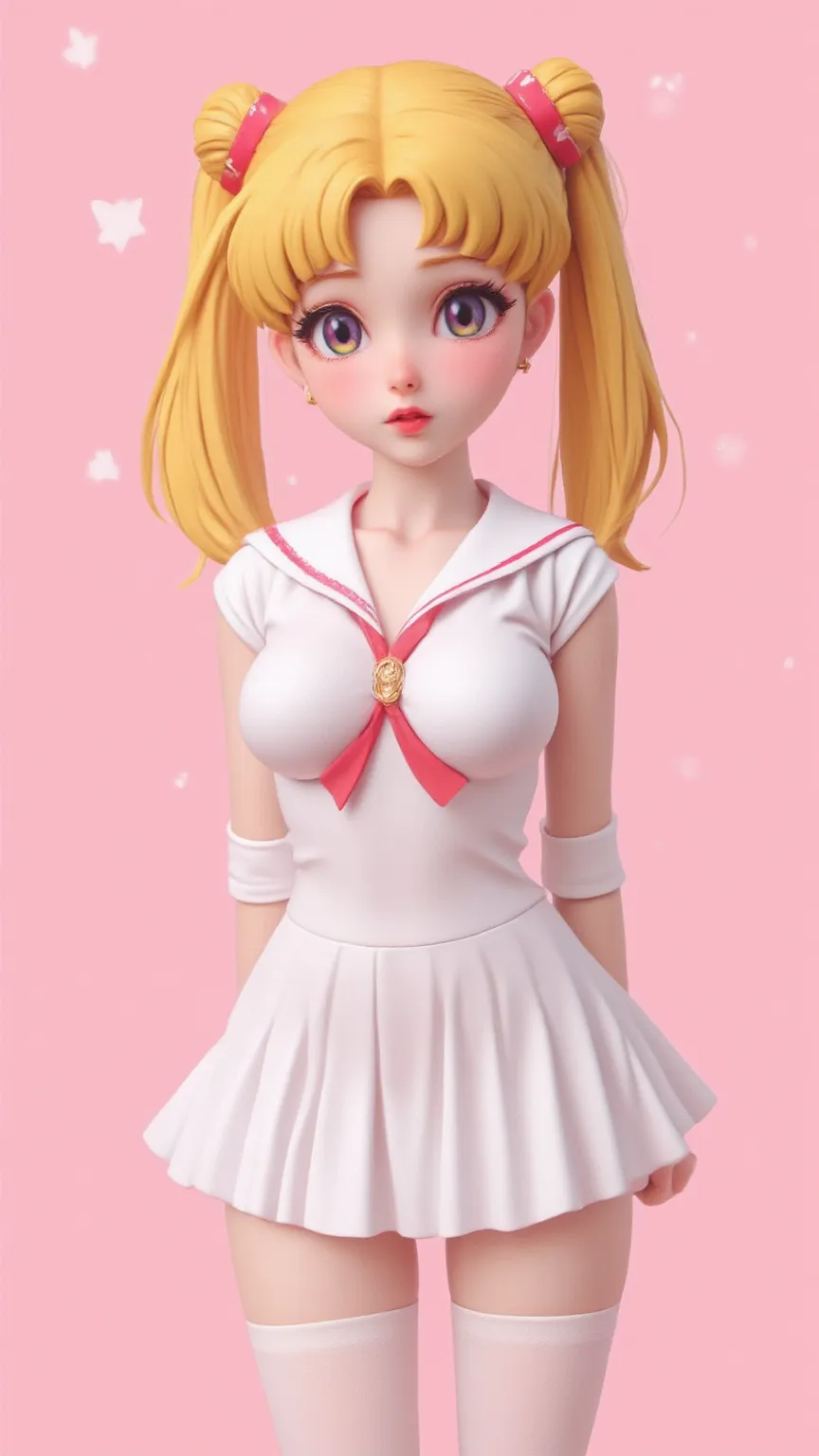 1 very young japanese girl, sailor moon, blonde hair, blushing, Shy, Red lips, mouth open, winking, cute overload, pale face, close up shot, Sweet, small breasts, ((best quality)), ((masterpiece)), (detailed), big expressive eyes, ulzzang, Slender、solid pi...