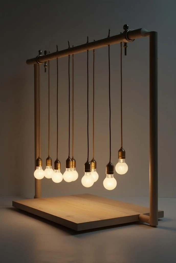 Newtons cradle in the form of light bulbs in one row swinging like a pendulum