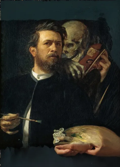 self portrait with death playing the fiddle