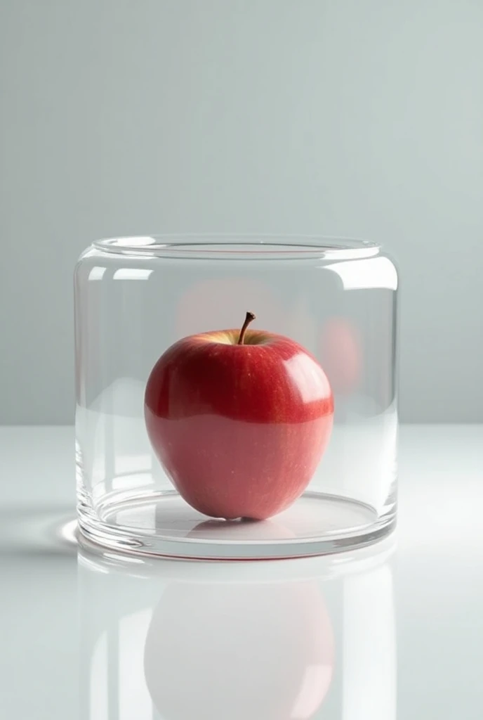 Sn apple inside a transparent box


