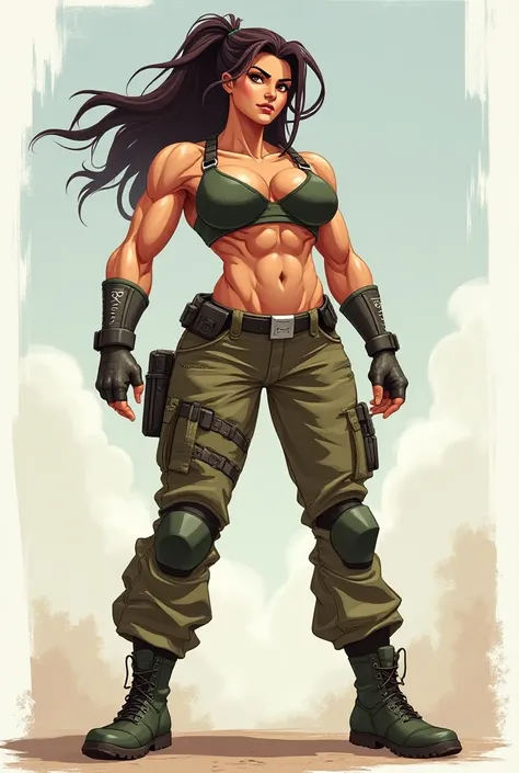 Military woman, giantess   athletic body, underwear  cartoon 