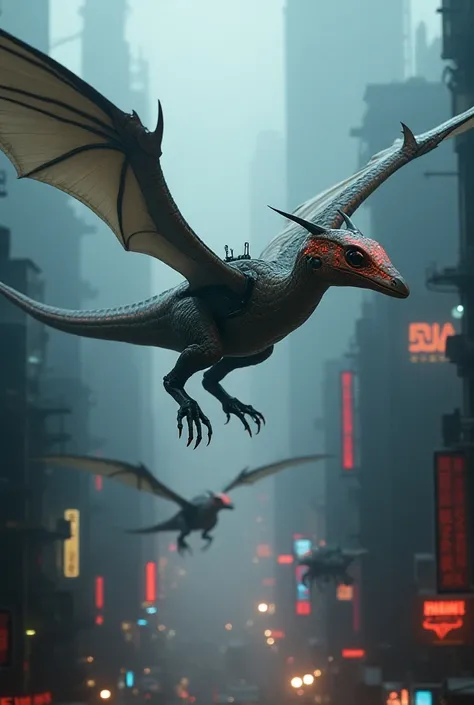 Create the cyberpunk-style dinosaur Pterosaurs