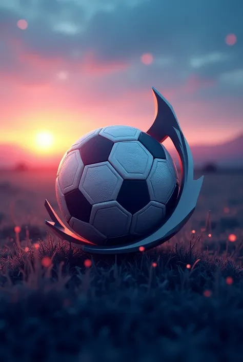 Emblem for Ushod Football Club, in the background of dawn , with a ball 
