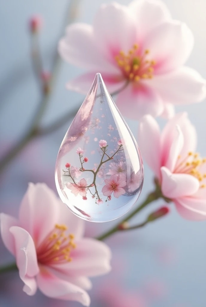 Goutte transparente avec des fleurs 