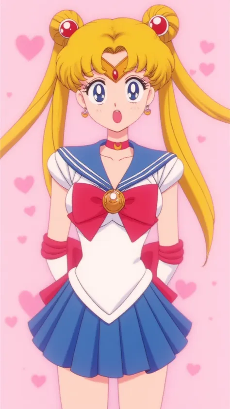 1 very young japanese girl, sailor moon, blonde hair, blushing, shy, red lips, mouth open, winking, cute overload, pale face, cl...