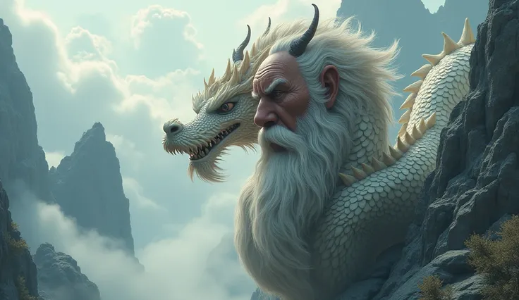 The Chinese dragons man-headed mountain god( best quality，4K，8k，High level，masterpiece：1.2）， super detailed ，（lifelike，Photo real，Photo real：1.37），Highly detailed animals，Complex patterns
