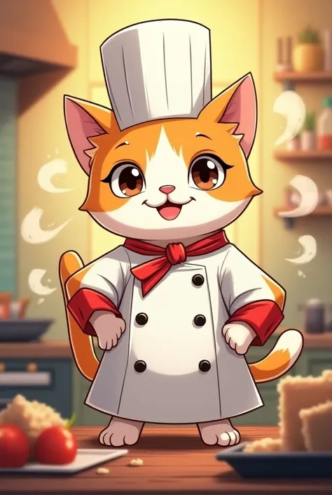 Anime style full body cook cat