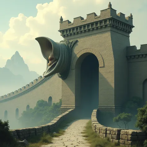 I want such an image in which there is a Chinese wall and that wall has an ear 