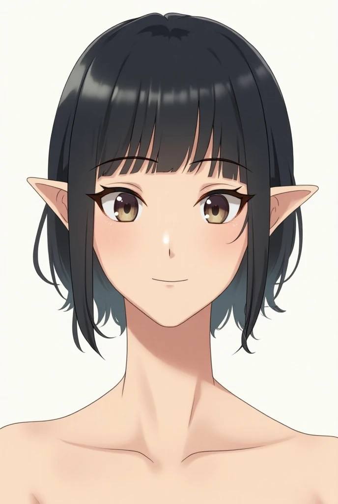  center split、Neckline color 、Neutral、smile, Black Hair,  anatomically correct , accurate, Hide your ears, Full body bright eyes , Slanted Eyes, Character portrait,  illustration,