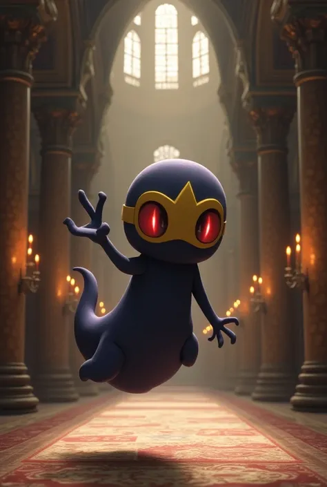  Macabaja floats in the large hall of a ancient palace with high ceilings and magnificent chandeliers, that gently reflect the light.  The walls are decorated with tapestries ,  tell the stories of legendary Pokémon .  Macabaja is a small , black ghost .  ...