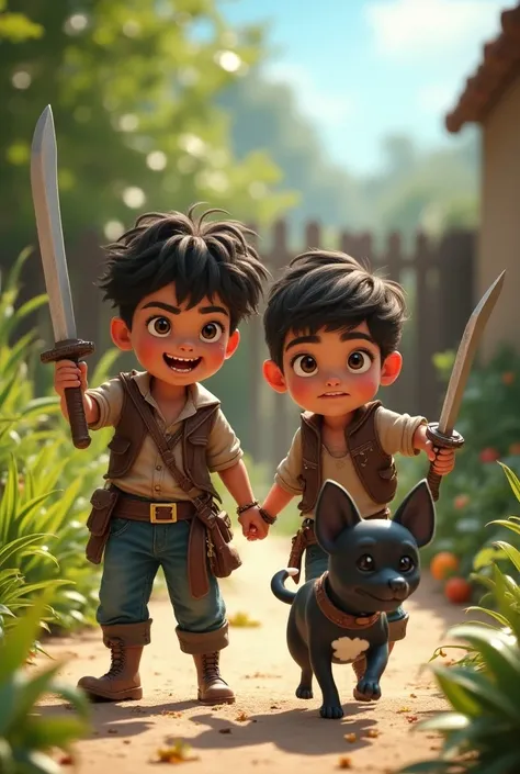  Imagine Iker, a six-year-old boy, and his friend Alejandra and her dog Hercules, a black chihuahua puppy with a white-breasted part, fighting pirates 