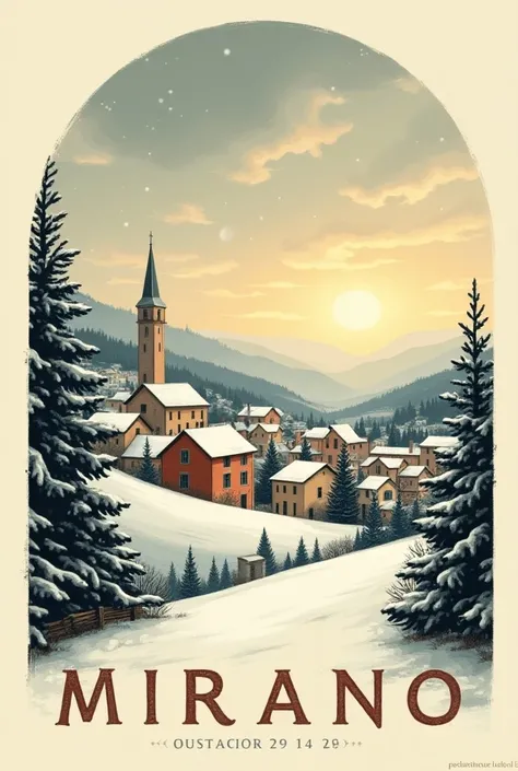  travel stamp , Italy, mirano , winter, morning,  light from above the roof, 