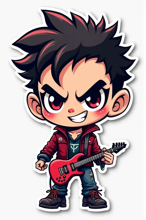 Create a.Chibi Character, Rock style in stickers format, PNG background