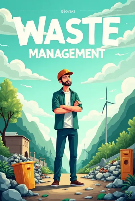 Make a cover page for a magazine about waste management.use a single image