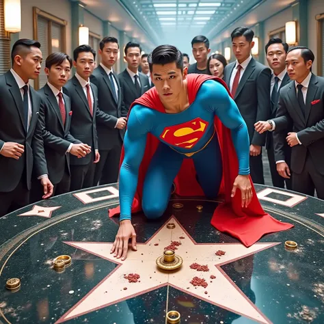 Superman,a 30-year-old, (masterpiece:1.2, Exceptional Quality, Mirror-like, Cinematic Experience, Best illustrations:2.0), Ultra-high resolution, Very detailed, 8k, wallpaper, (Super sexy man:0.5), (Super muscular:2.0), (Korean face:2.0), (Muscular Chest:2...