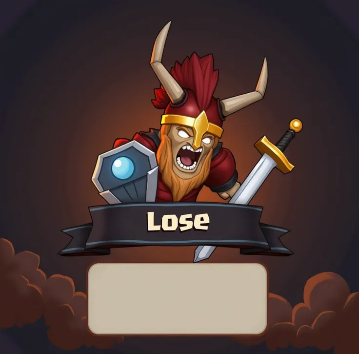 
a banner with a broken helmet and broken sword and broken flag and broken shield, lose, defeated, showing defeated, 3 d icon for mobile game, clash royal style characters, game icon stylized, mobile game background, epic legendary, mobile game style, mast...