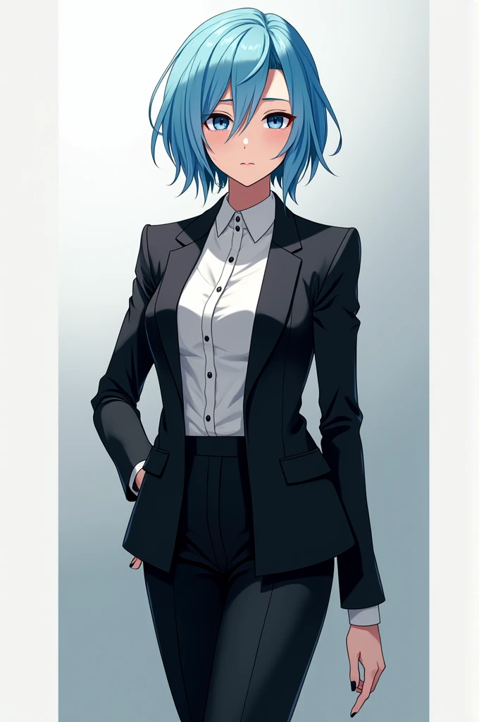 Anime woman with black tuxedo (sky blue hair) (cuerpo completo) 