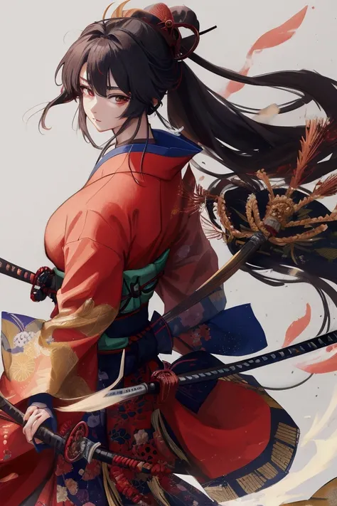 an animated picture of a female samurai in anime style