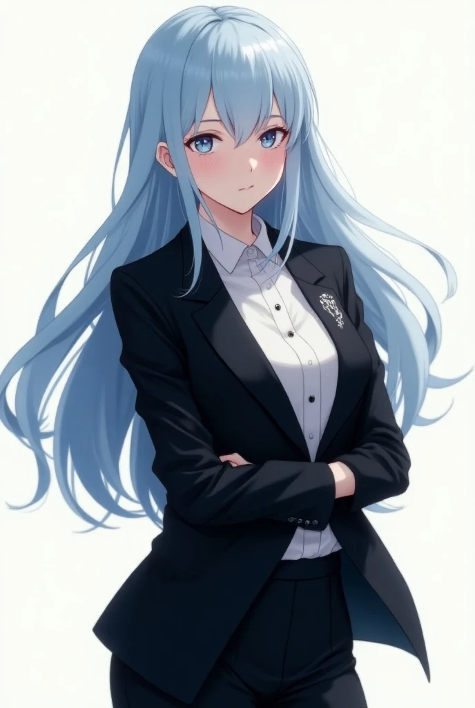  Anime woman with black tuxedo (long light blue hair ) (cuerpo completo) 