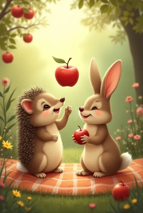 Now I have the most delicious apple!" - said the hedgehog happily and thanked the bunny for his help. Together they returned home, and all the friends feasted on this wonderful apple, rejoicing in their friendship and adventure.