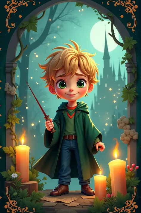 João Kalil 7th birthday invitation 
Harry Potter fair-haired green-eyed theme