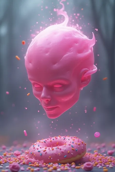  golem no face  no human features magic pink  floating head artifact donut, colored sprinkles, robot