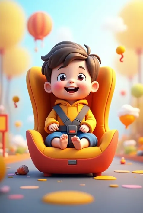 ONE  HILDREN WEARING SEATBELT AT CAR, 3D CARTOON TRANSPARENT BACKGROUND