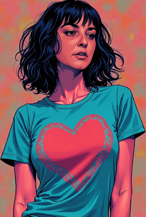  masterpiece,An illustration, A woman wearing a pop t-shirt ,Japanese,psychedelic,neon art,layered textures,vector art,( The t-shirt has an image that resembles breasts printed on it.:2.0,nsfw:2.0),( BIG BREASTS:2.0),(Sensual:2.0),(The background is a pop ...