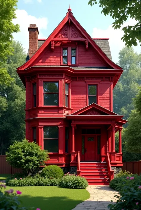 Create a Beautiful red colour house 