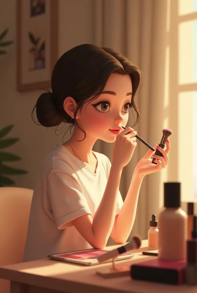 Create an animation of a girl doing makeup 