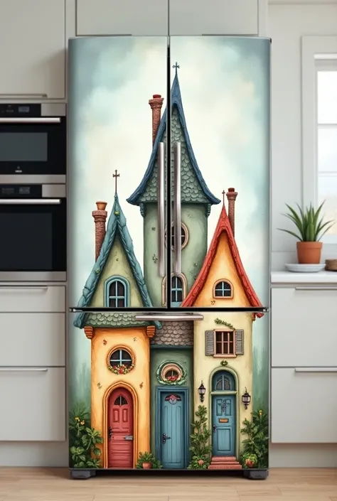 Draw beautiful houses on the side wall of the refrigerator 