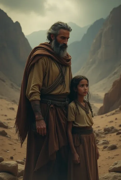 Biblical character Lot with his daughter