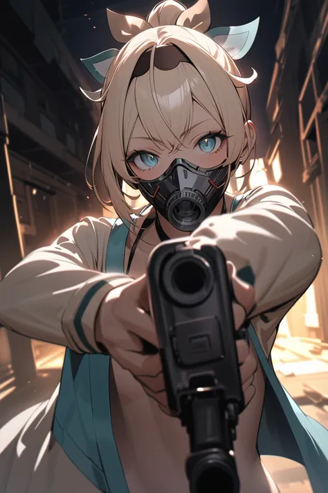 (gun action movie:1.5), sexy, erotic, (1girl, (Kazama Iroha:1.5), gold hair, pony tail, blue eyes, slender body, (hololive))
, 
(Masterpiece: 1.3), best quality,  (Maximum Resolution: 1.2),  ultra-detailed, cinematic, details,  vibrant colors, dramatic lig...