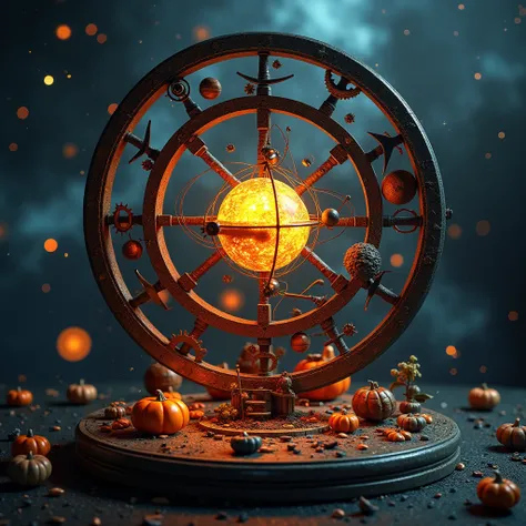 Decorate the orrery in Halloween style, background galaxy, cosmic rays, delicate and dynamic textures, contrasts of light and shadow, 2.5D, artistic photography, hyper realistic, digital graphic CG, BREAK ultra detailed, absolutely resolution, best quality