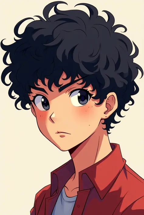 Create a male character with curly hair 3b 
18 years anime version