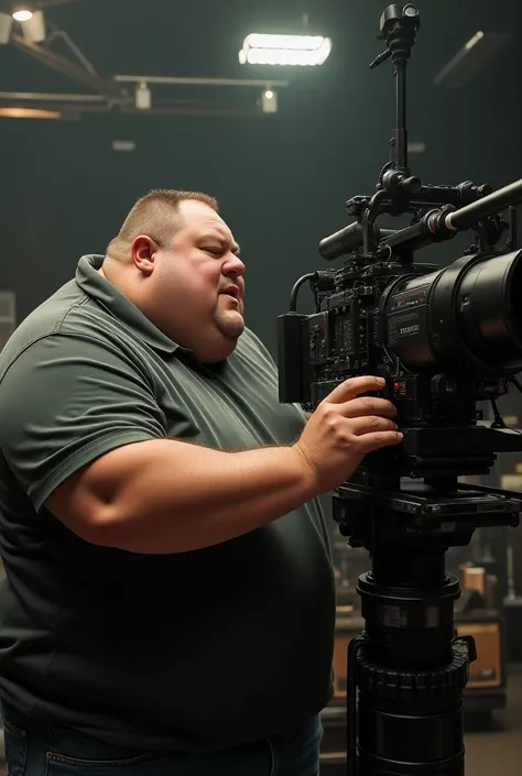 Fat person making a TV camera