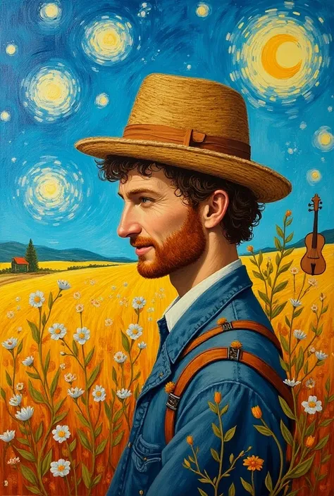  Create A portrait like we do Vincent Van Gogh but about me with this information : I come from Ilave , in Puno ,  and I have a deep connection with nature ,  the countryside and the sky ,  elements that reflect your calm and reserved personality .  I grew...