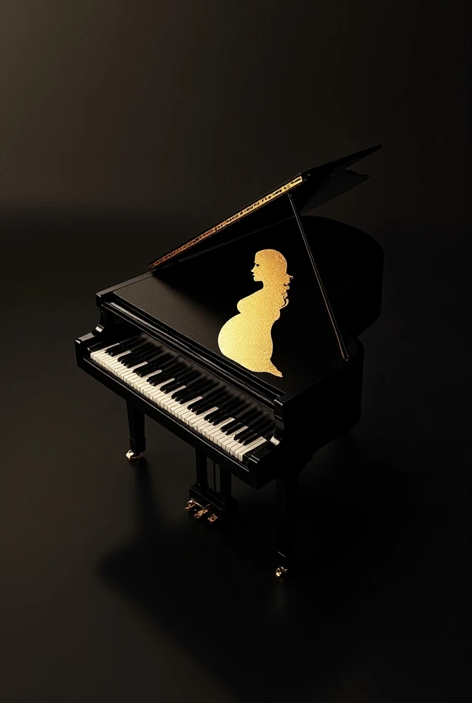  Created an image featuring a piano with 36 black keys, where the golden outlines of a pregnant woman will be engraved.


